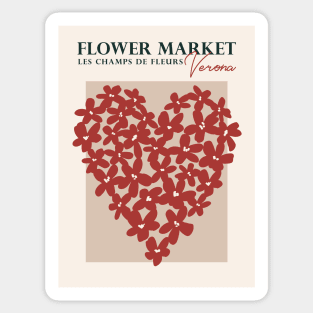 Flower market, Verona, Valentine's Day decor, Heart art, Retro print, Neutral art, Aesthetic poster, Romantic Sticker